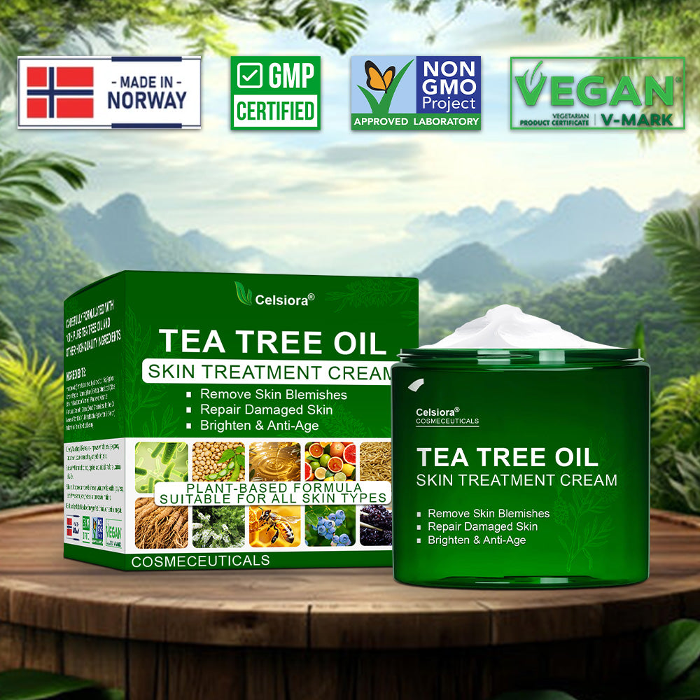 ✅Celsiora® Hudbehandlingskrem med tea tree-olje: Fjerner hudflekker, reparerer skadet hud, lysner huden og gir anti-aldring pleie ❤️‍🔥